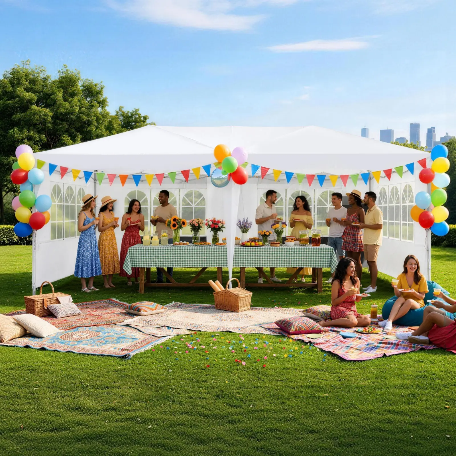 NorthSky 10x20 FT Pop Up Canopy Tent with 6 Sidewalls & Mosquito Netting,Waterproof &Mosquito Repellent,Easy set up,Heavy Duty Commercial Instant Outdoor Shelt for Events, Camping, Farmers Market, Wedding,Camping & Patio(Black)