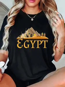 100% Cotton Africa Cairo Tees & Egypt Flag Gifts Pyramids Egypt T-Shirt Round Neck Short Sleeve T-Shirt Women's Men's Graphic Tee