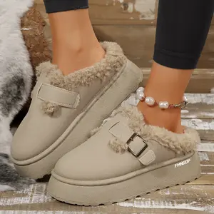 Fashion Platform Slippers Women's Winter Warm Fleece-Lined Buckle Design Mini Snow Boots Comfortable Casual Footwear Indoor Outdoor Shoes Cowgirlboots Flatform