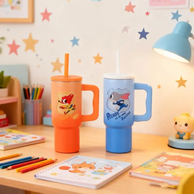 Disney Zootopia 2 Tumbler with Handle & Straw – 24OZ Insulated Stainless Steel Cup, Water Bottle ,Leak-Proof & Cute Design for Home, Office, and Travel,Kid Gifts,Gifts for Kids,Gift for Adult Teen,Holiday  Gift(1pc)