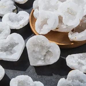 Natural Crystal White Agate Druzy Heart