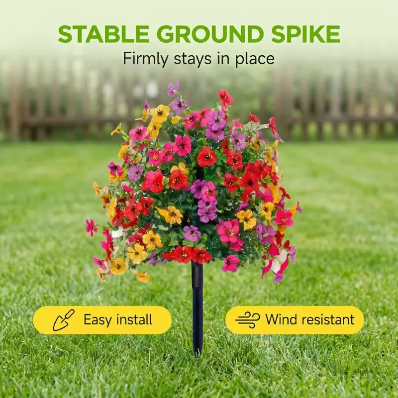 Artificial violet rose bushes; UV-resistant and waterproof artificial flowers for outdoor use; decorative flowers; ideal for decorating garden entrances, porches, and courtyards; low-maintenance and require no watering