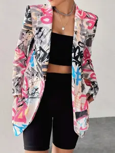A women's graffiti jacket in hip-hop style, versatile for commuting Outerwear