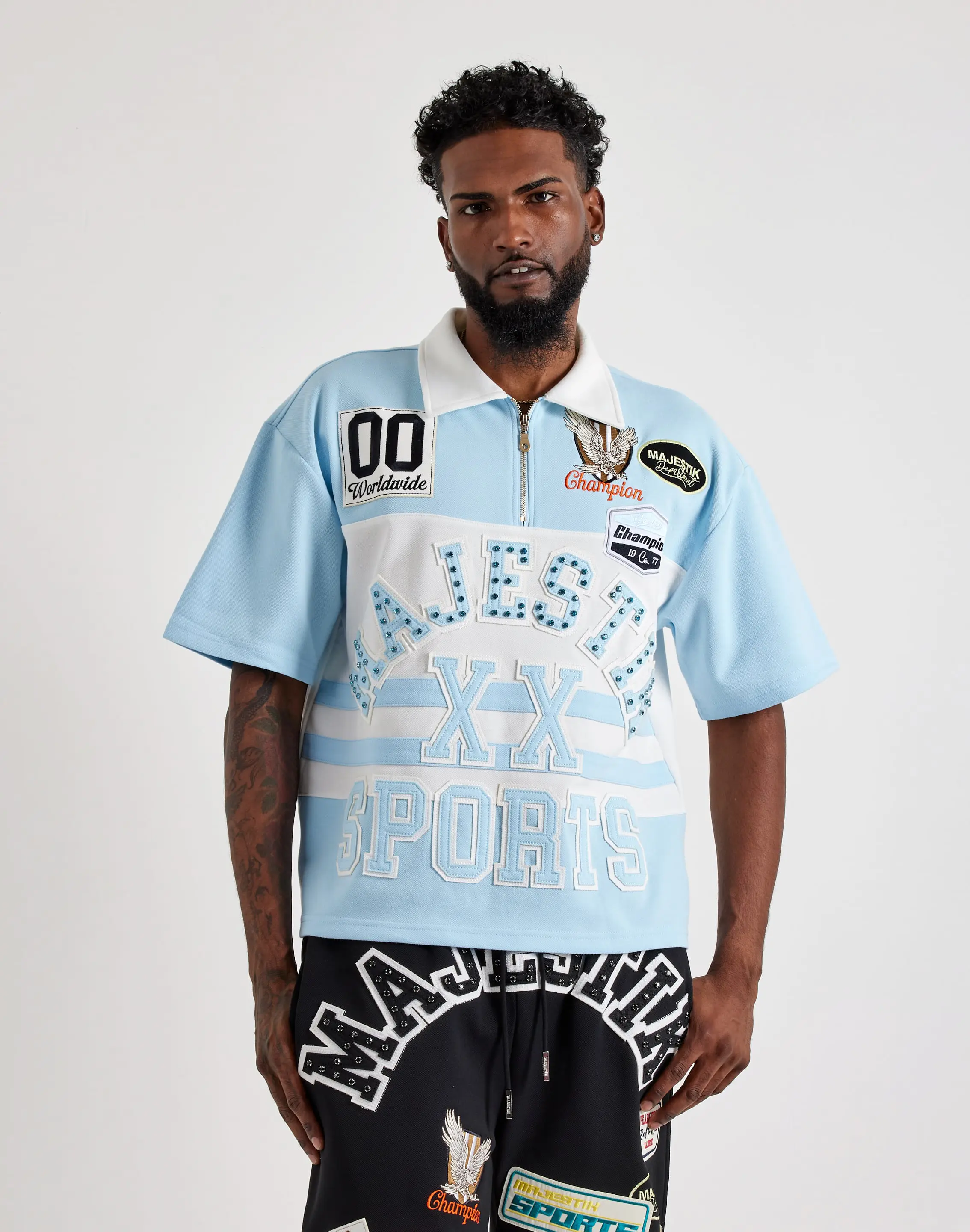 Mens Majestik Patch Rugby Polo Shirt