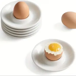 No more mess! 5pcs white egg holder with eggshell tray - a stackable and stylish kitchen essential, round egg tray for hard-boiled/soft-boiled eggs.