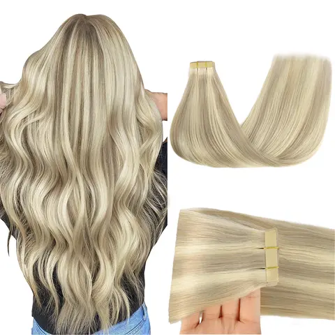 GOO GOO Classic Tape in Human Hair Extensions - Bundled Human Hair Set, Straight Hairpiece, 50g, 20pcs/Pack, High-Strength Tape, Secure Hold, Natural Look, (T1B/6)P1B Natural Black Balayage, 1# Jet Black
