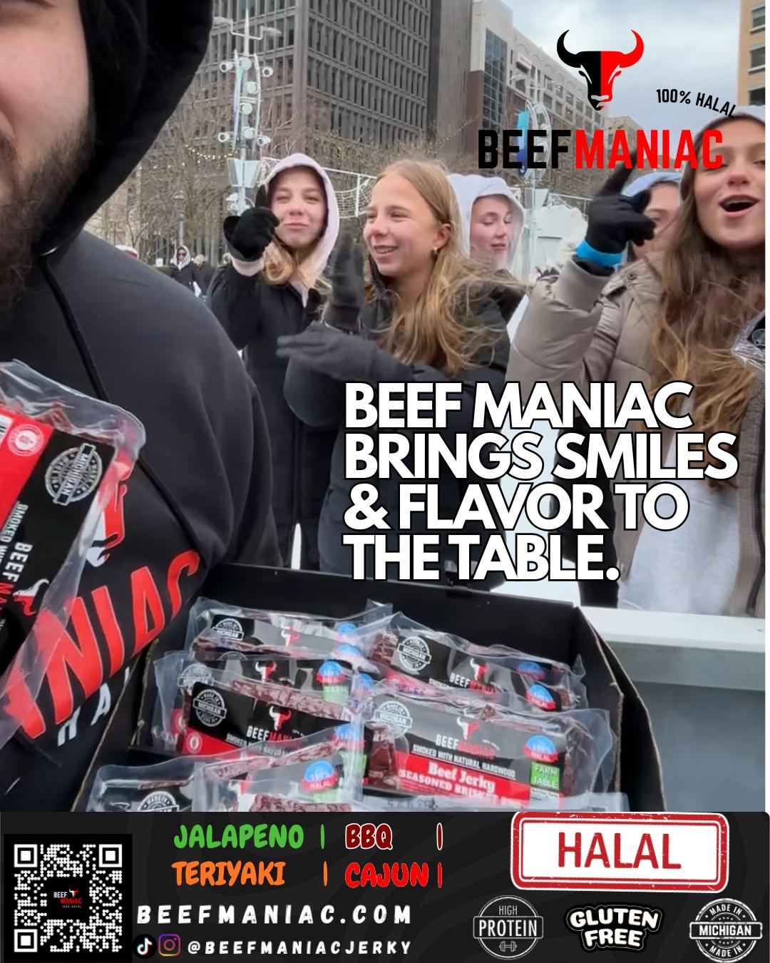 Halal Beef Jerky Dozen Jalapeno by Beef Maniac | Natural Hardwood Smoked Premium Jerky Made in Michigan