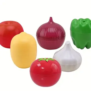 5 Transparent Storage Boxes Shaped Like Fruits And Vegetables - Durable Plastic Containers for Keeping Lemons, Bell Peppers, Tomatoes, Onions, And Garlic Fresh in The Fridge And Freezer - Space-Saving Kitchen Organizers with Easy-Access Lids
