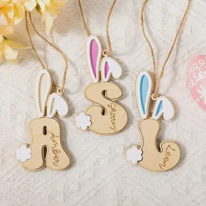 Custom Easter Alphabet Bunny Ornament, Personalized Wooden Engraved Basket Tag, Easter Egg Hunt Label for Kids, Family