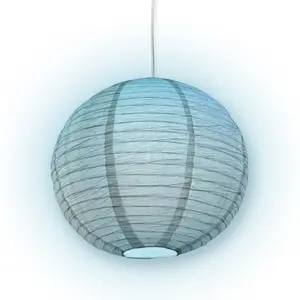 LANTERN + CORD + COLOR BULB | White Crepe Premium Paper Lantern with Pendant Cord Combo Kit, Switch, E26, Blue Bulb