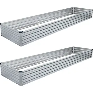 2 count 12x4x1FT Galvanized Raised Garden Bed Kit,Vegetable Boxes-Rectangle Metal Flower Box,Large Planter Raised Beds Outdoor Garden for Planting,Fruit,-Sliver