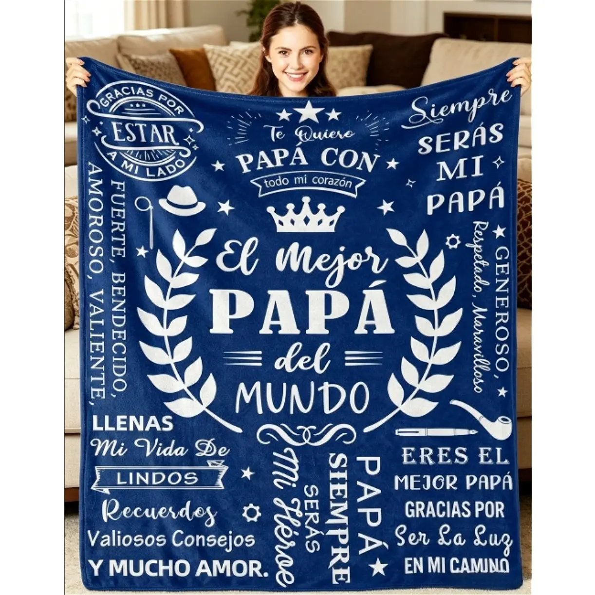 Spanish Dad Flannel Blanket for Kids & Adults, Emotional Papa Gift Cozy Soft Throw Blanket, Best Dad Ever Warm Fleece Blanket for Bed Couch Sofa Living Room Decor, Happy Birthday Father’s Day Christmas Holiday Gift for Dad Papa