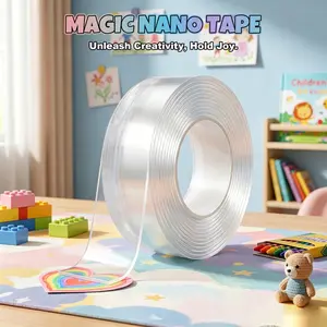 Clear Nano Tape Transparent Reusable Double Sided Adhesive Gel Tape, Heavy Duty Waterproof Sticky Tape for DIY Creative Crafts and Multipurpose Home Hanging