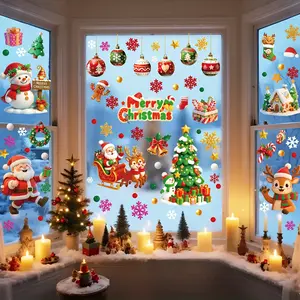112 Pieces/9 Sheets Christmas Window Stickers - Static Cling, No Residue Window Decor with Santa, Reindeer, Snowman, Snowflakes, "Merry Christmas" Glass Ball Candy, Snow House