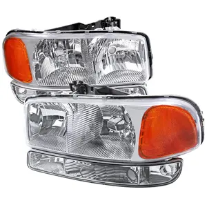 1999-2007 GMC Sierra/ 2000-2006 Yukon/Yukon XL Factory Style Crystal Headlights w/ Amber Reflector & Bumper Lights (Chrome Housing/Clear Lens)