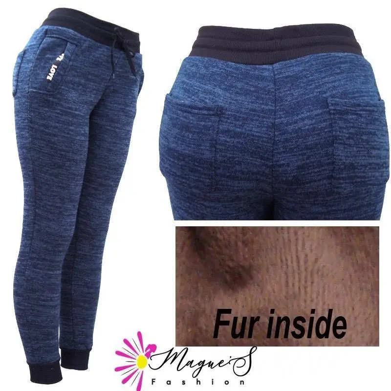 B009-FLEECE WINTER TIME WOMEN Blue Fleece Pants with Fur Inside Comfortable Women's Wear for Cozy Winter Days