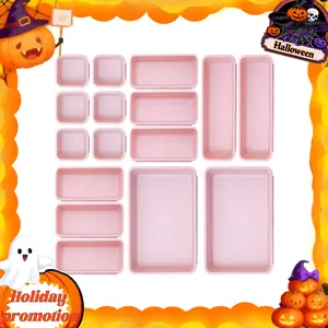 16-Piece Plastic Drawer Organizers Set - 4 Sizes Versatile Storage Bins for Bathroom Kitchen Makeup Office Supplies Lightweight Sturdy Bakeware