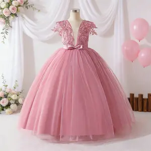 695 Girls' dresses princess dresses mesh bow dresses for older children children's piano performance costumes