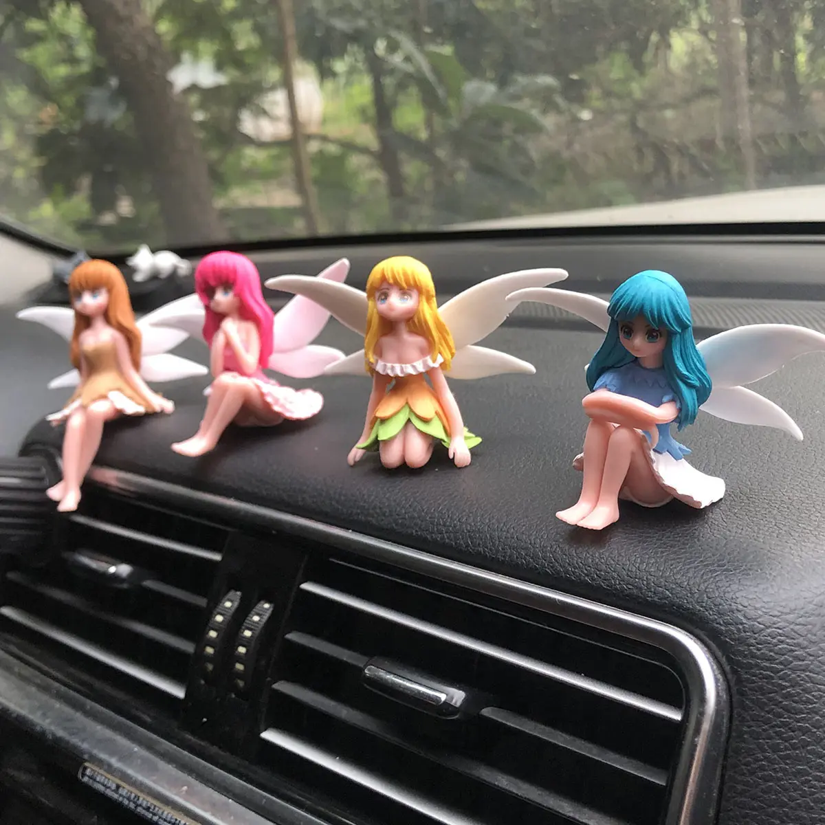 4Pcs/Set Miniature Landscape Cartoon Fairy Elf Resin Ornaments - Vibrant Desktop & Car Decor, Car Ornaments, Car Interior Decoration, Girly Car Interior Sets, No Power Needed, Girly Car Accessories, Car Interior Decorative, Car Decorations