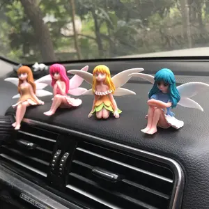 4Pcs/Set Miniature Landscape Cartoon Fairy Elf Resin Ornaments - Vibrant Desktop & Car Decor, Car Ornaments,No Power Needed, Girly Car Accessories