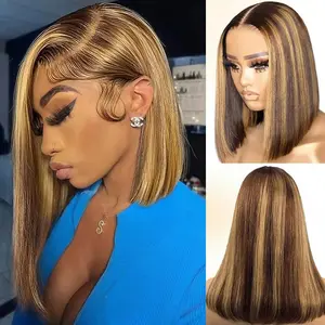 Nerkre  4/27 Ombre Highlight Bob Wig Human Hair straight 427 bob wig 13x4 Highlight HD Lace Frontal Bob Wig Human Hair 180% Density Pre Plucked Ombre Short Bob Wigs for Black Women