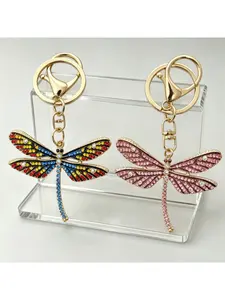 1PC Fashion Key Ring Dragonfly Rhinestone Pendant Keychain for Women Daily & Party Decoration