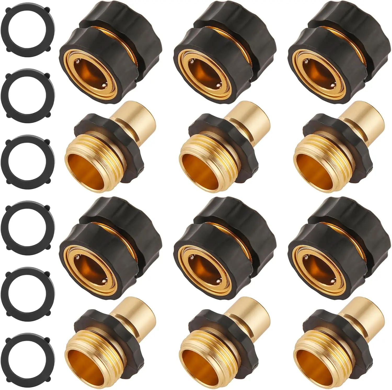 Quick Connect Hose Fittings for Garden Hose Quick Connector with Gasket, 3/4 Inch GHT Male and Female Attachment Quick Release Water Hose Adapter