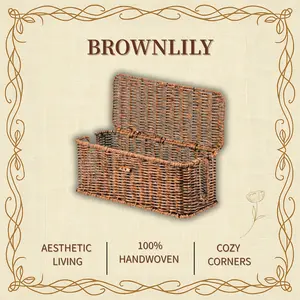BROWNLILY Rattan Cable Management Box and Wicker Cord Organizer, Toilet Tank Top Shelf Rattan Decor Cable Hider for Under Desk, TV & Home Office Storage, with Lockable Lid, Baby Proof, Pet Proof, Power Strip & Outlet Cover