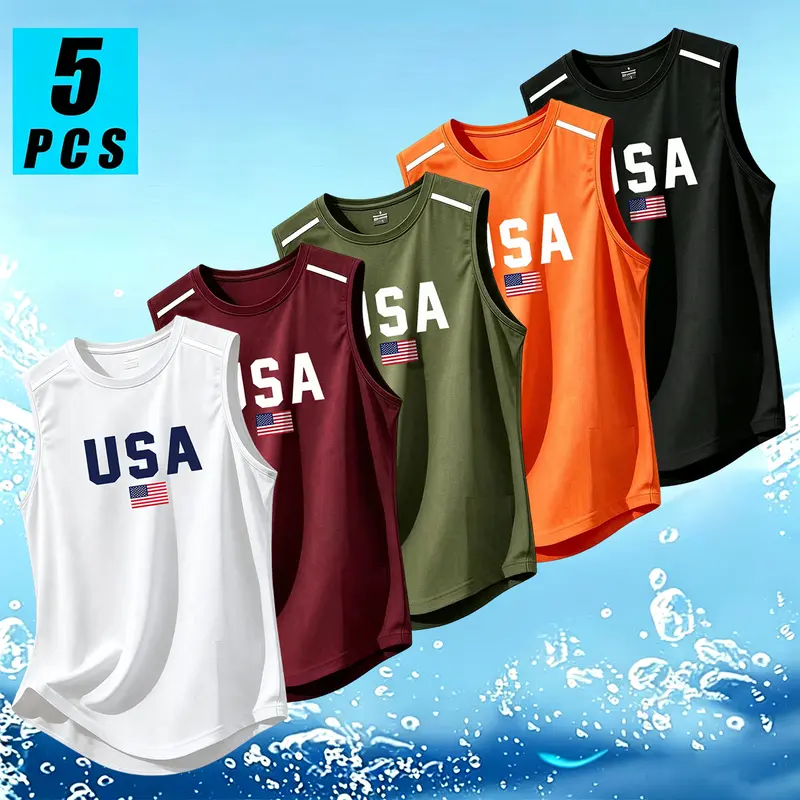 JOGWAVE Men’s Casual Slim Sleeveless Athletic Tank Top - Slim Fit Tees, Fitted Sleeveless Vests, Polyester Fabric, Non-Restrictive Shoulders, Reflective Stripes, Stylish Print, Ideal for Workouts & Running, Great Gift Option