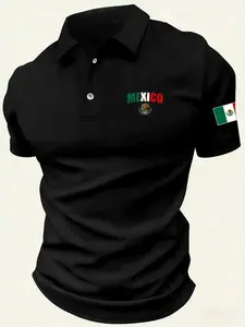 Men's Mexico Flag Graphic Polo Shirt | Patriotic Mexican Pride Short Sleeve Golf Shirt | Breathable Casual Summer Top for Sports, Travel & Everyday Wear | Black Slim Fit Country Pride Apparel