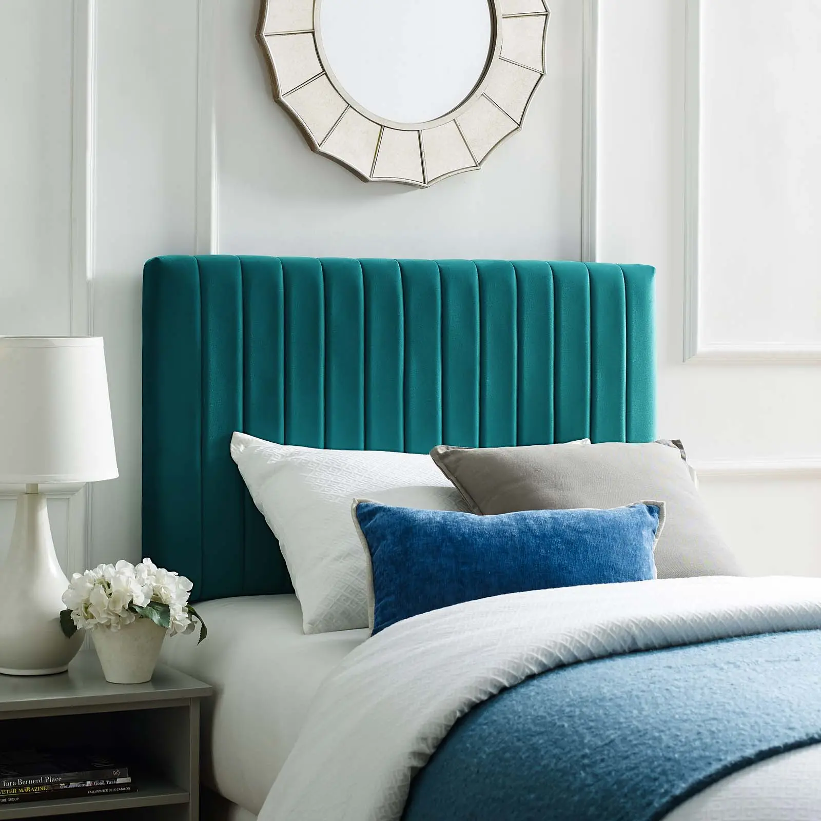 Keira Performance Velvet Twin Headboard in Teal
