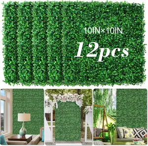 AOKIE 10"X10" Artificial Grass Wall, 12 count Boxwood Hedge Wall Panels UV-Anti Grass Backdrop Wall Decor, Greenery  Hedge Screen for Indoor Outdoor Patio Balcony, Party Garden Fence Decor