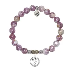 Lepidolite Quartz Gemstone Bracelet with Day by Day Sterling Silver Charm