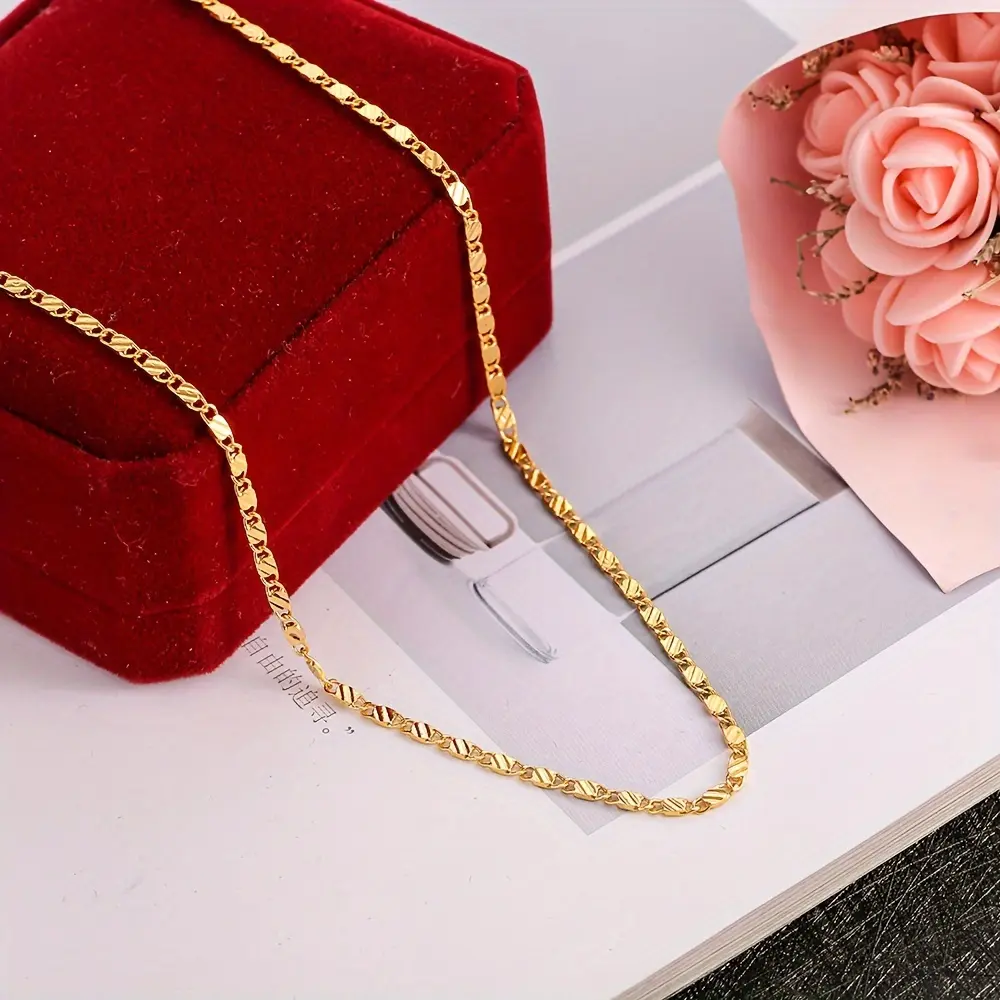 14-Carat Gold-Plated Flat Diagonal Link Necklace, Minimalist Chain Necklace, Daily Wear Fashion Accessory, Daily Wear Necklace