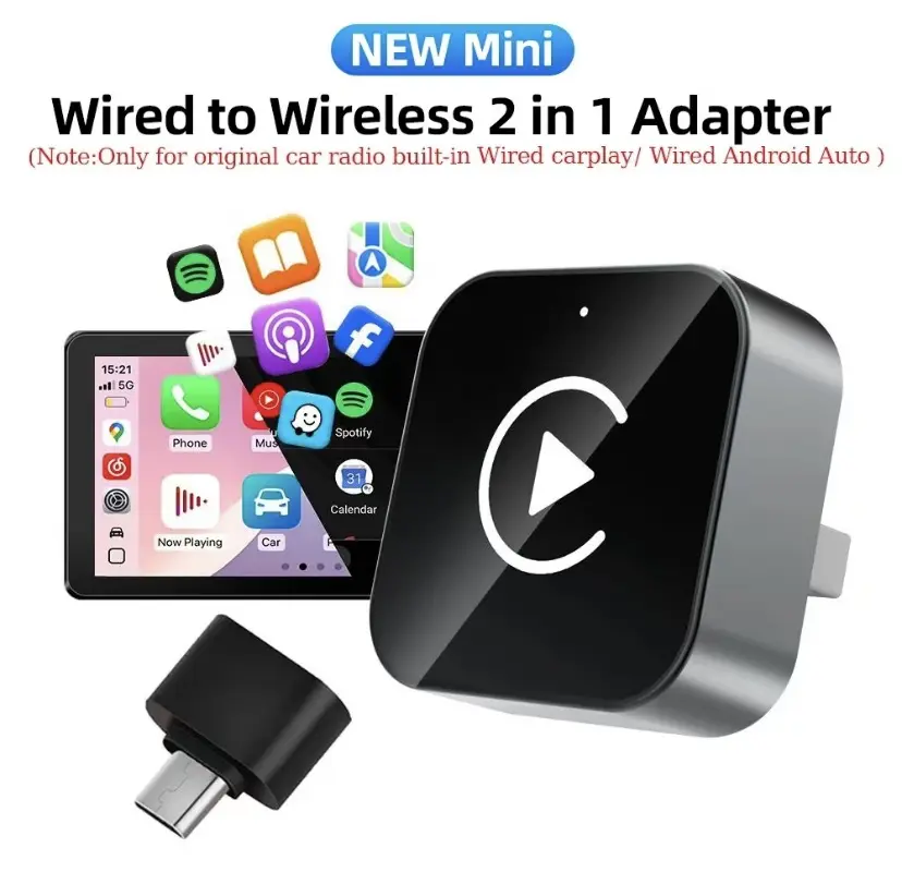 2026 Upgraded Wireless CarPlay Converter - 2-in-1 USB Car Accessory with Dual OS Support, Stable Fast Plug-n-Play Rotatable Electronic Tool for Portable Displays, Hands-Free Calls, In-Car Nav, Entertainment