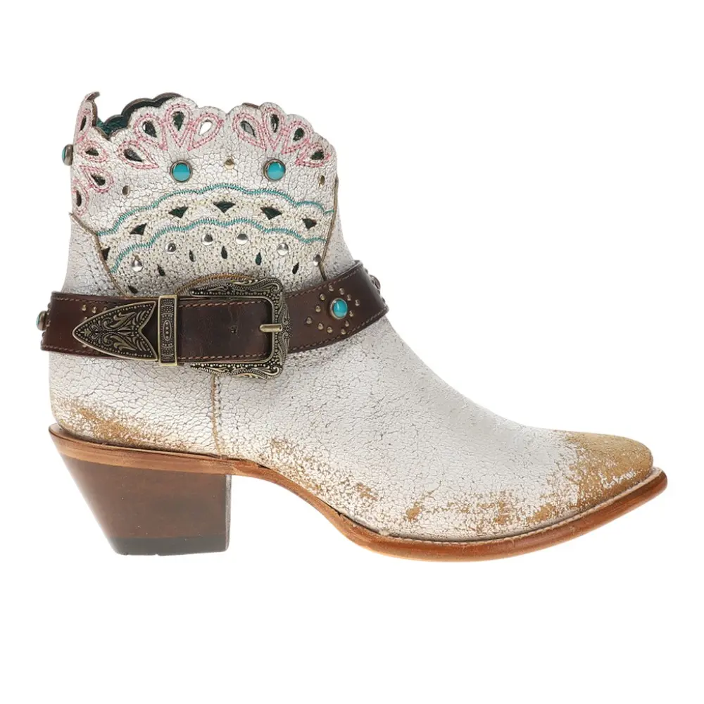 Corral Boots Womens Studded Harness Pointed Toe Pull On Casual Boots Ankle Mid Heel 2-3" - White Corral Boots Womens Studded Harness Pointed Toe Pull On Casual Boots Ankle Mid Heel 2-3" - White