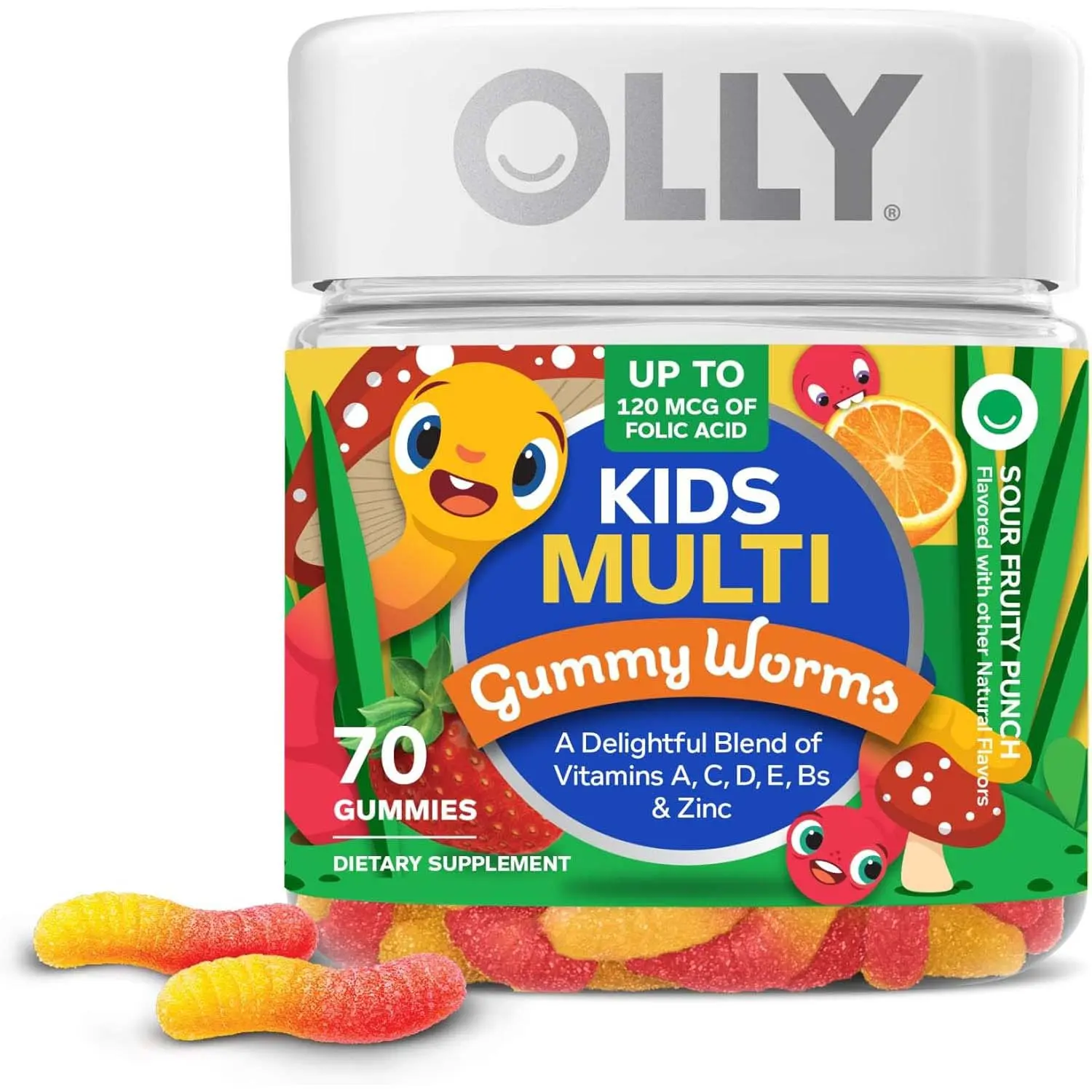 OLLY Kids Multivitamin Gummy Worms - Gluten-Free, Fruit Punch Flavor, Natural Zinc Dietary Supplement for Children’s Overall Health & Immunity Boost