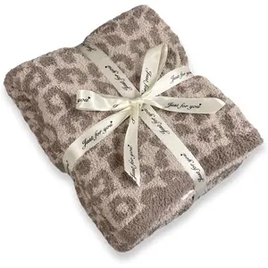 Soft Fuzzy  Leopard Knitted Throw Blanket,Cozy Plush Fleece Comfy Microfiber Blanket for Couch Sofa Bed,Linen/Warm Gray