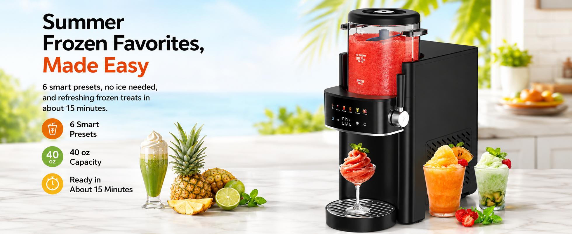[New Arrival] Slushie Machine & Ice Cream Maker, No Ice Needed 40oz Frozen Drink Maker with 6 Preset Programs, Countertop Slushie Maker for Frozen Margaritas, Milkshakes, Frappé, Ice Cream, Juice & Summer Party Drinks