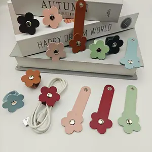 Flower-Shaped PU Leather Data Line Set, 5/9/15/20pcs Random Colors, Earphone Storage Clips, Scarf & Tablecloth Decoration, Office Organizer, Office Desk Accessories