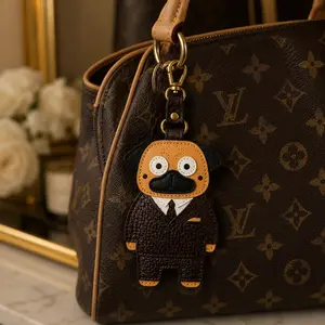 Custom Handmade Leather Pug handbag Tag - Your Memorial Keychain & Charm
