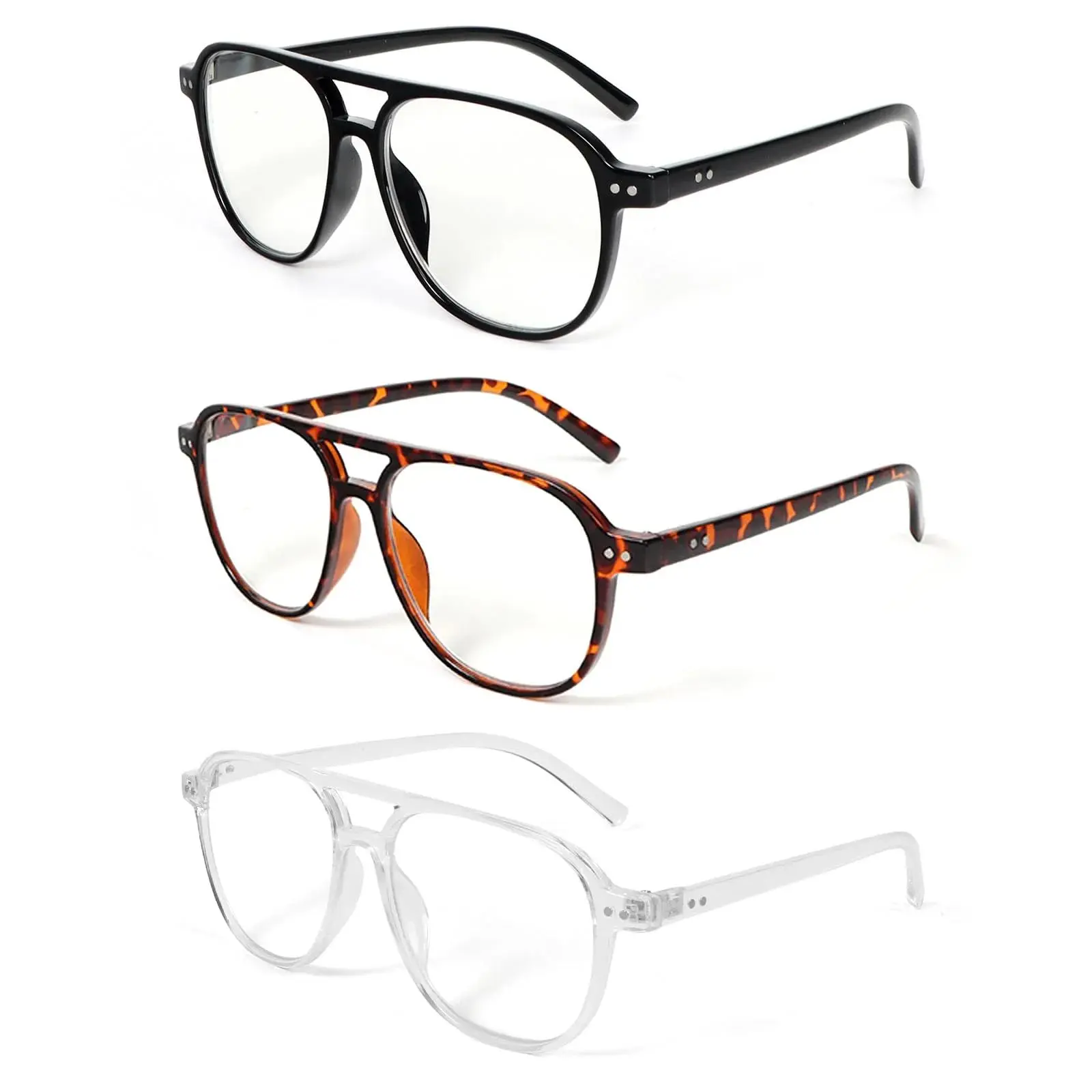 Oversized Aviator Blue Light Blocking Reading Glasses for Women Men, Stylish Double Bridge Pilot Design Non-Prescription Readers, Comfortable Lightweight Computer Eyeglasses for Relieve Eye Fatigue, Multiple Color Options Diopters Available
