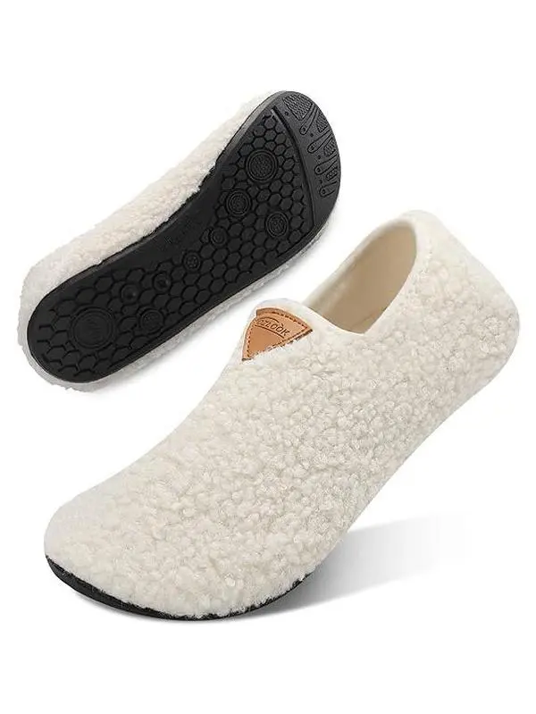 Women's Cotton Slip-On Sock Slippers, Cozy Winter Warm House Shoes with Non-Slip Rubber Sole for Indoor & Outdoor Use, Footwear, Indoor Home Slippers
