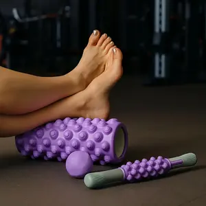 3 in 1 foam roller and fascia ball set, hollow massage roller, muscle roller stick, plantar fasciitis ball for back, legs arms and buttocks, perfect choice for yoga, Pilates, stretching exercises, fitness equipment roller, large muscle massager