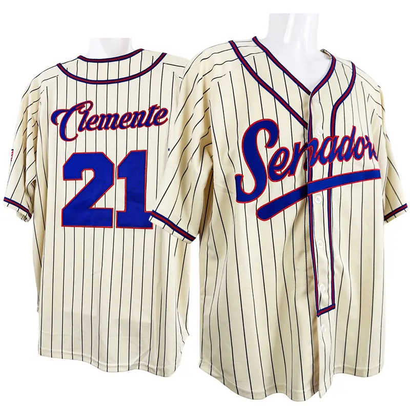 Men's Baseball Jersey, Roberto Clemente #21 Senadores de San Juan Throwback, Embroidered Polyester Button-Down Shirt, Breathable for Outdoor Sports, S-3XL, Do Not Dry Clean, Athletic Active Tops, Embroidery Sportswear, Casual Sports Jersey, Male, Short Sl