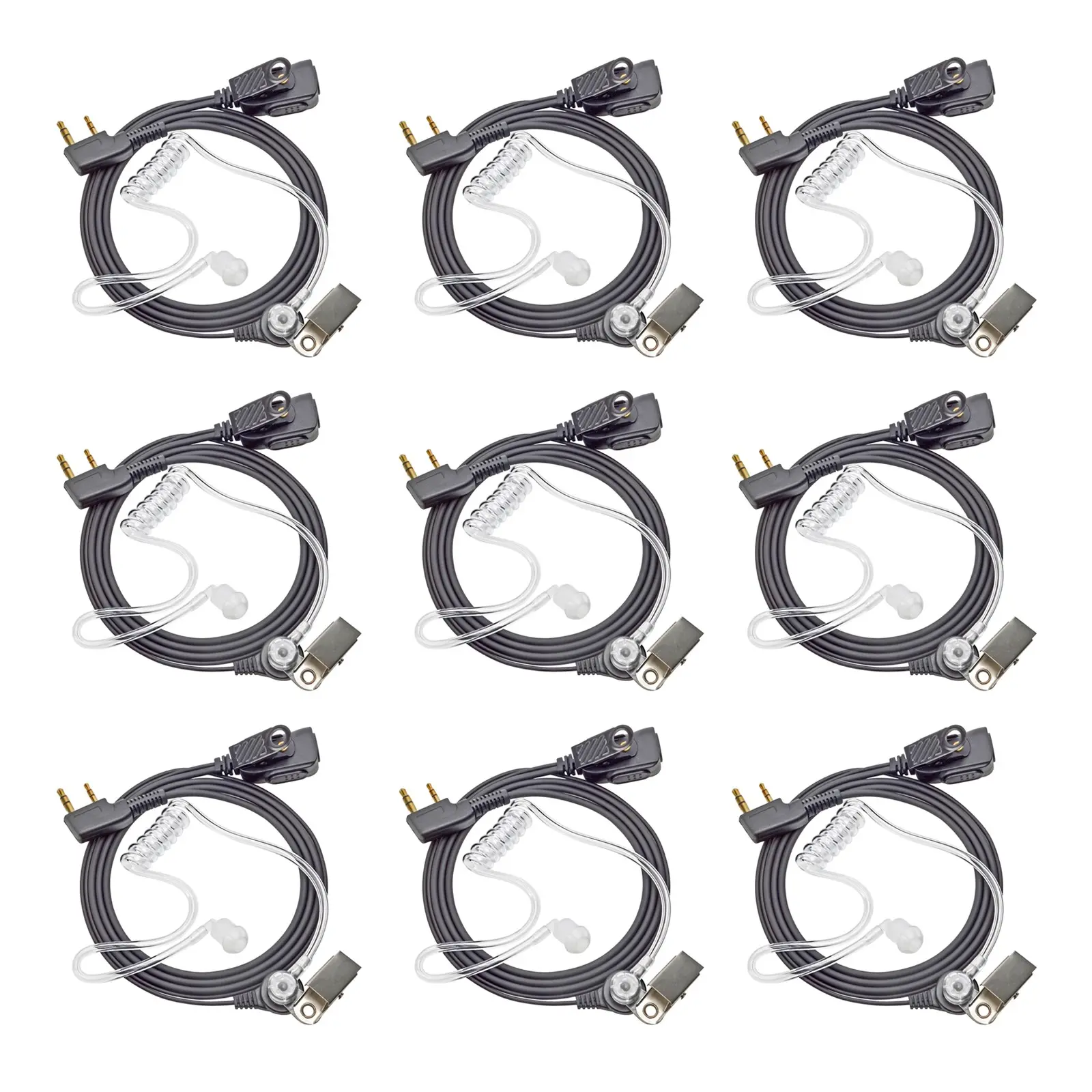 YNIBST 2-Pin K Plug Walkie Talkie  Headset Clear Air Acoustic Tube with Noise Cancelling Mic PTT for Baofeng UV-5R BF-888S Kenwood TK-2100 Retevis TYT Wouxun Radios Compatible with Police Security and Law Enforcement Use(9 Pack)