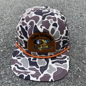 Duck Unlimited Camo Snapback Hat, Vintage Leather Patch Trucker Cap Design, Unisex Cotton Hat, Gift for Husband and Wife