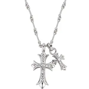 Jewelry Double Cross Pendant Necklace Stainless Steel Gold Plated Hip Hop Necklace for Men and Women Versatile Stylish Accessory