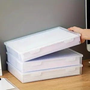 A4 Plastic File Storage Box with Lid, Clear Document Organizer, Dust-Proof Office Supply Container for Papers, Files, and Office Accessories