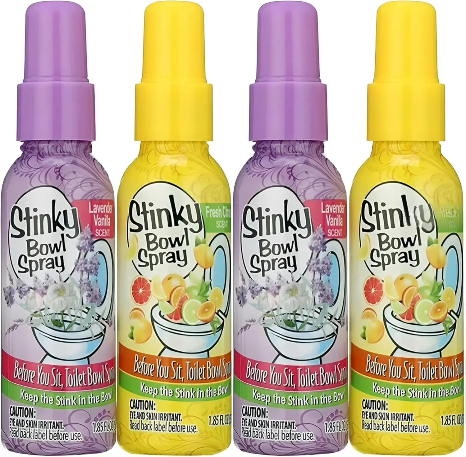 Stinky Bowl Spray Set of 4 - 1.85oz Before You Go Toilet Bathroom Deodorizer with Fresh Citrus & Lavender Scent - Travel Size Spray for Odor Control